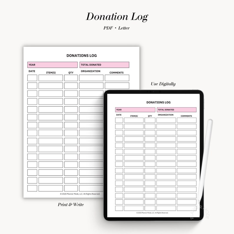 Donation Log, Donations Tracker, Printable Donation Log, Tithe Tracker