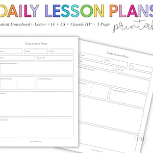 Daily Lesson Plan Template: Homeschool Teacher Planner (Digital Download)