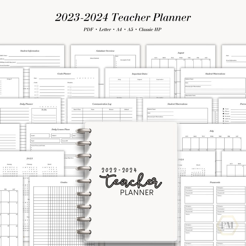 Teacher Planner Printable Teacher Gradebook 2023 2024 Etsy