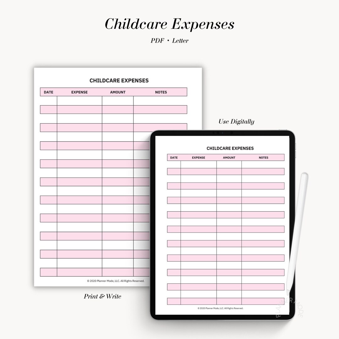 Daycare Expense Tracker, Childcare Fees, Childcare Record Keeping