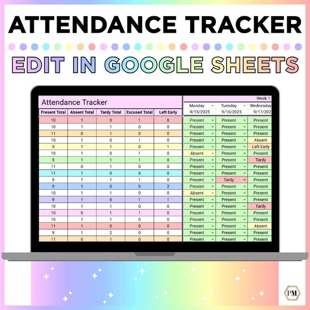 Digital Attendance Tracker, Google Sheets Template, Editable Student ...