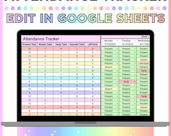 Digital Attendance Tracker, Google Sheets Template, Editable Student Attendance Log for Teachers, Classroom Attendance
