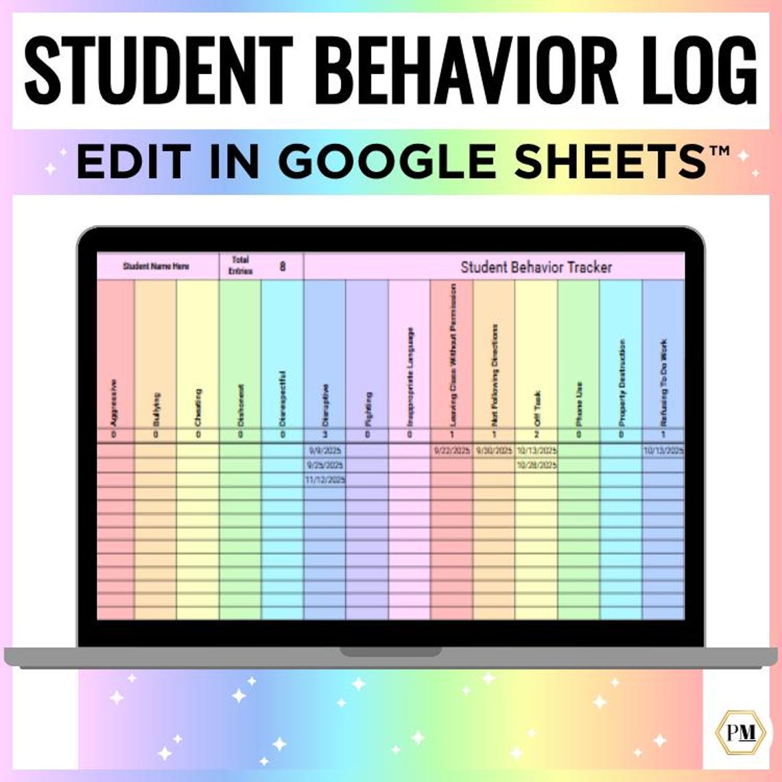 Editable Student Behavior Tracker for Behavior Management, Behavior Log ...