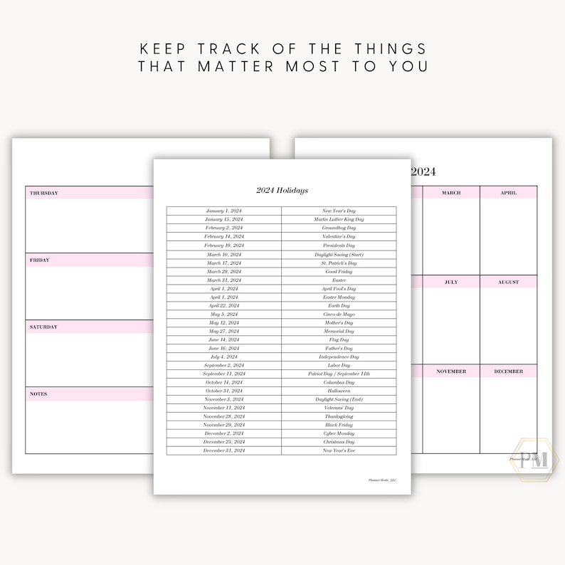 2024 Calendar Portrait Printable Monthly 2024 Planner Weekly Etsy