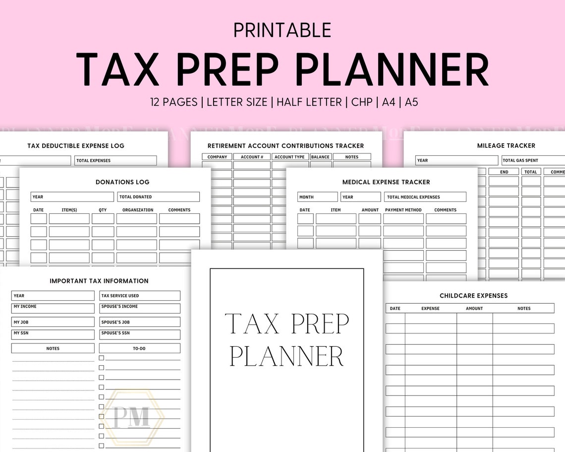 Tax Worksheets Printable Tax Binder Tax Preparation Tax Etsy