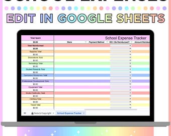 School Expense Tracker, School Expenses, Budget Template, Editable Teacher Finance Planner