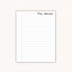 Bloc de notas de profesor de papel de cuaderno, Bloc de notas de oficina, papelería personalizada, bloc de escritura, plantilla de profesor imprimible, editable / T39