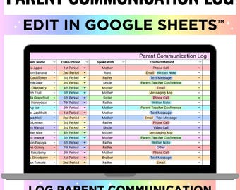 Parent Communication Tracker, Communication Log Spreadsheet, Digital Teacher Contact Tracker, Parent Contact