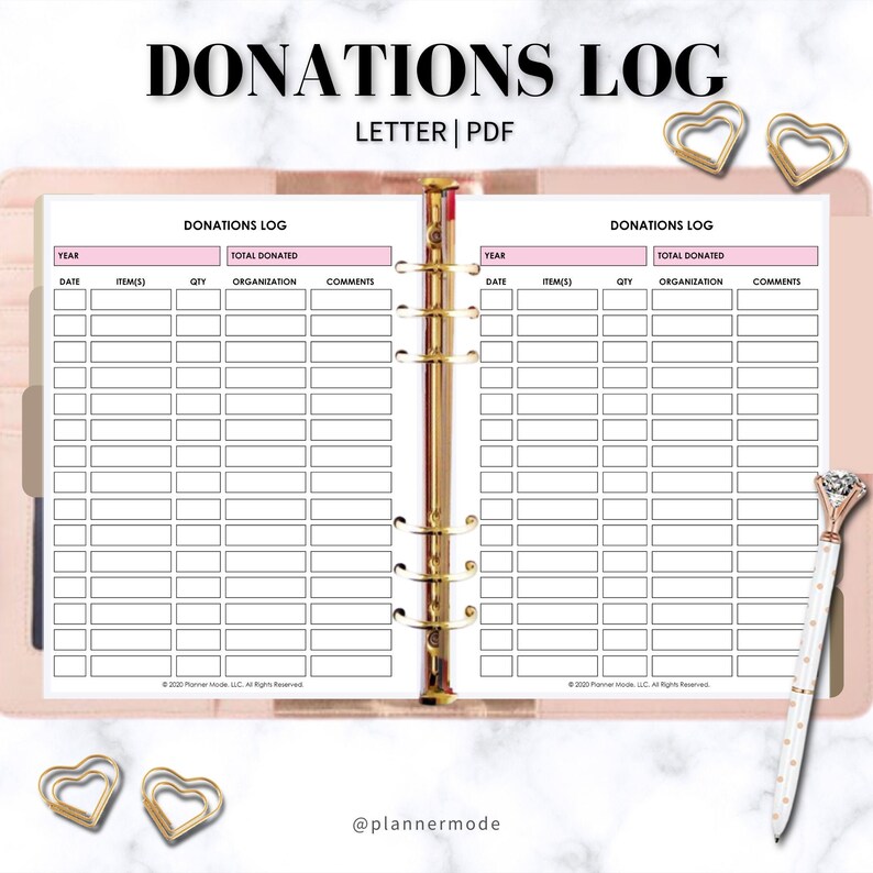 Donation Log Donations Tracker Donations Printable Tithe Etsy