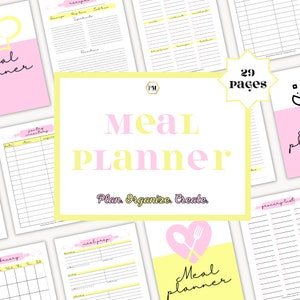 Afdrukbare maaltijdplanner | Weekmenu, pdf | Organisator boodschappenlijst | Planner gezond eten | Gezinsmaaltijden