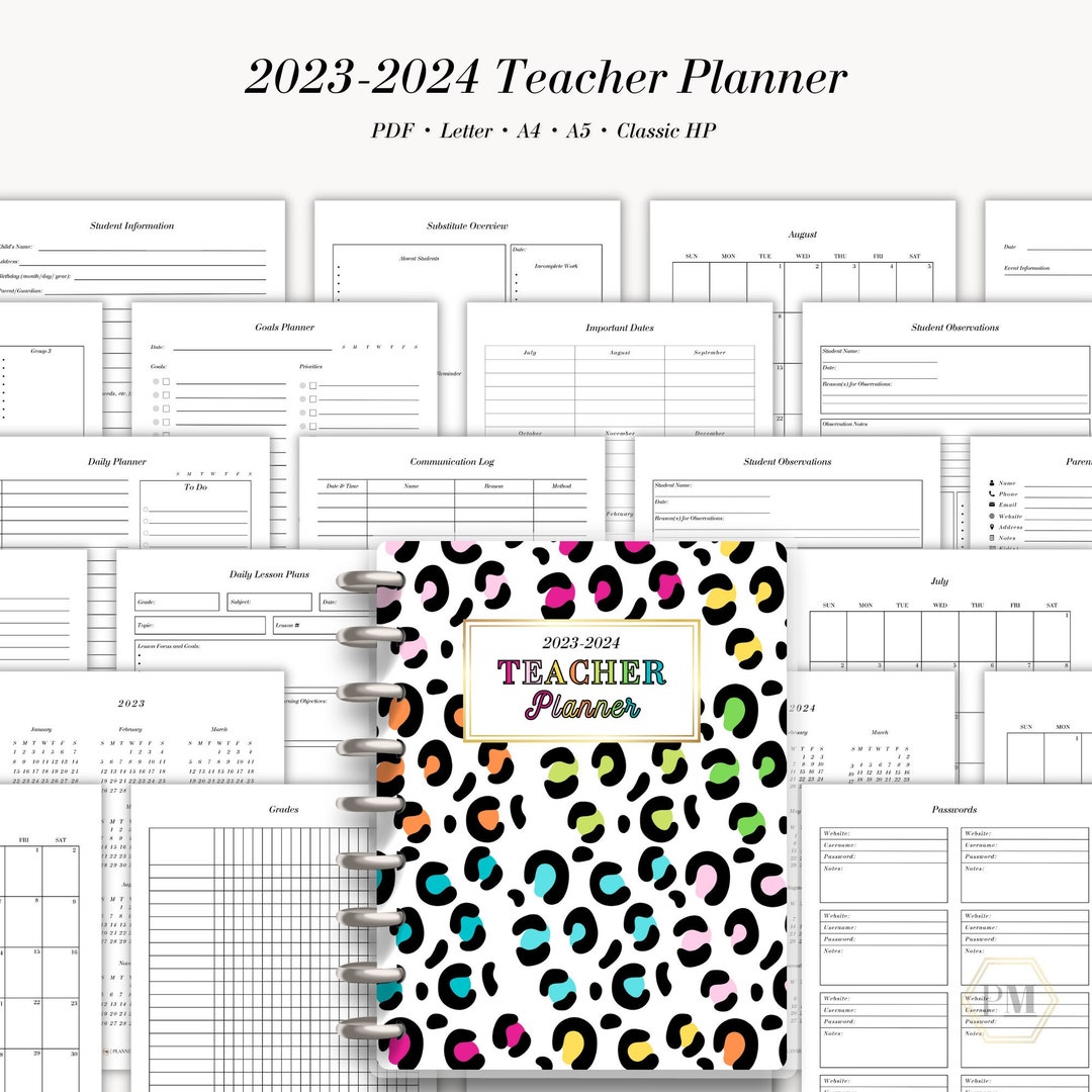 Teacher Planner, 2023 2024 Teacher Planner Printable, Teacher Gradebook