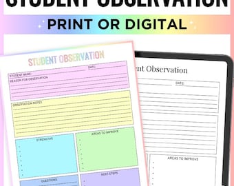 Student Observations, Observation Notes, Student Overview, Classroom Observations, Special Education, Observation Form, Student Notes