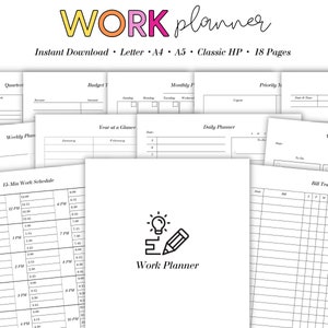 Work From Home Planner, Project Planner, Daily Tasks, 15 Minute Schedule, Work Checklist, Daily Work, Productivity Planner, Work Planner