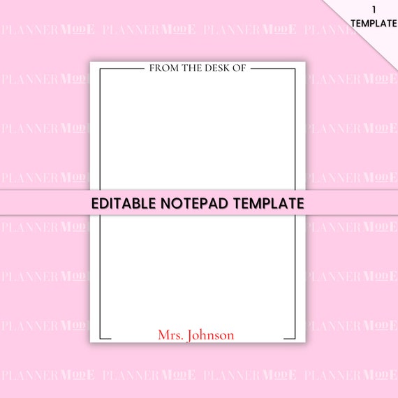EDITABLE Teacher Notepad Template From the Office Of From - Etsy