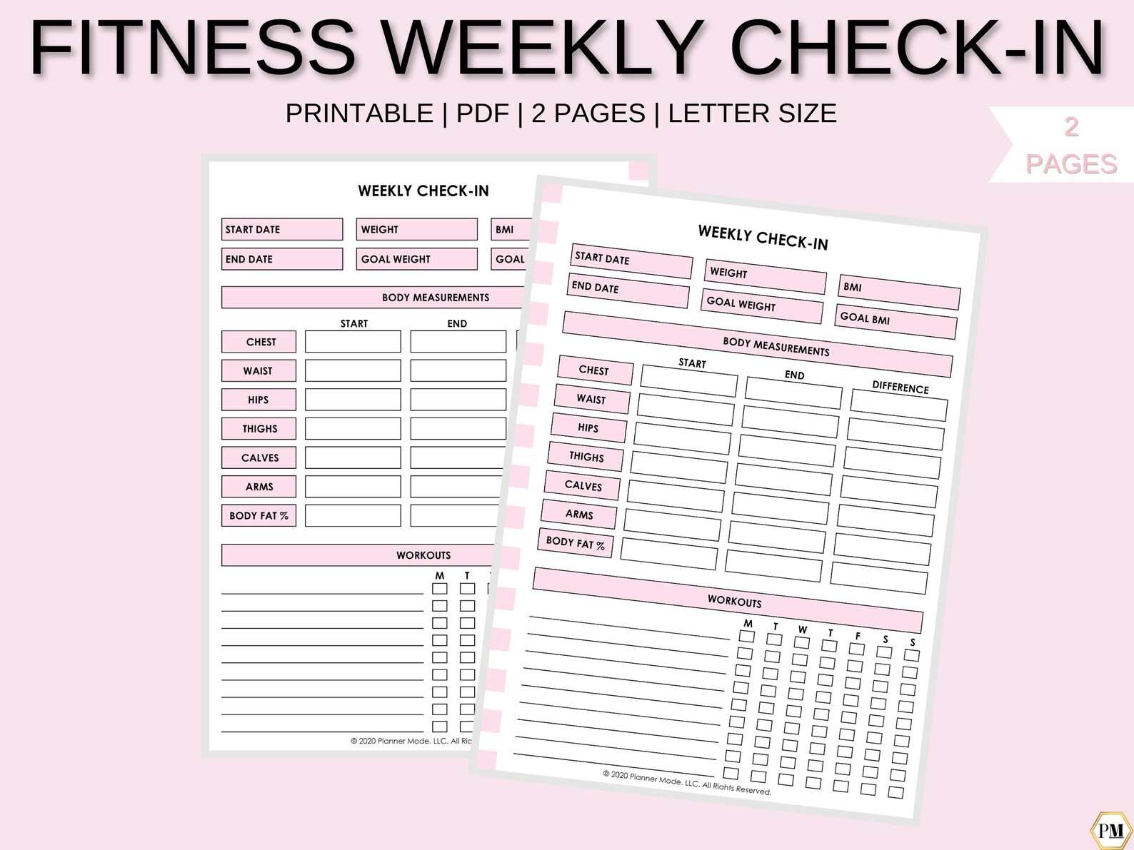 Weekly CheckIn Fitness Tracker Fitness Results Weight Etsy