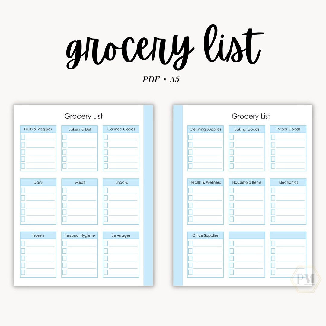 Grocery List Meal Prep Planner Food List Meal List Family - Etsy