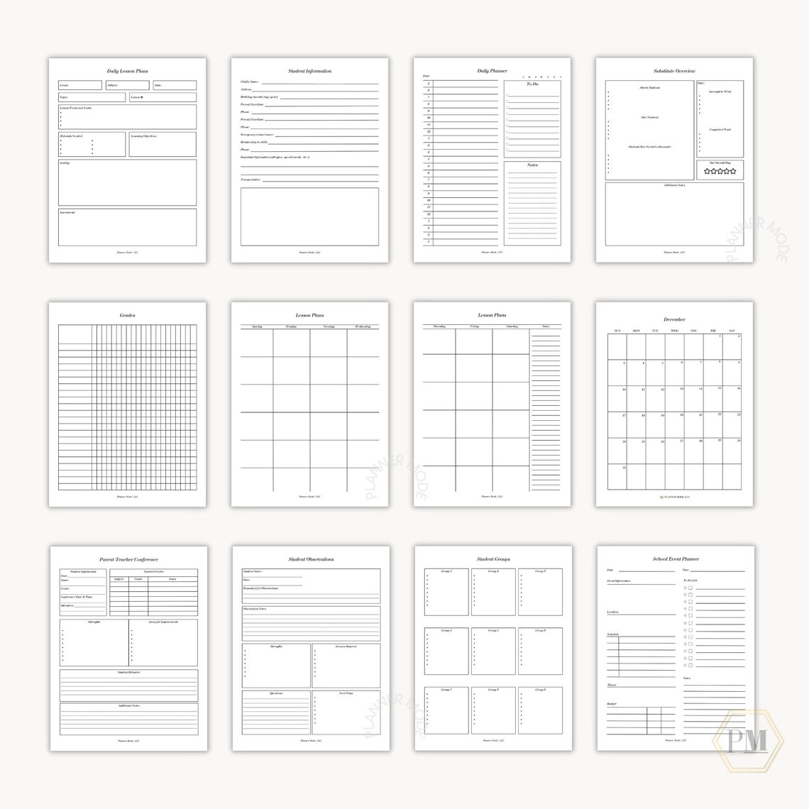 Teacher Planner, 2023 2024 Teacher Planner Printable, Teacher Gradebook