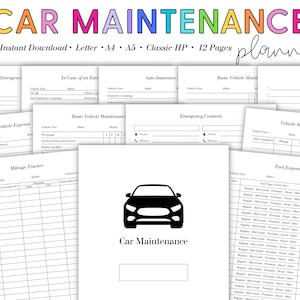 Vehicle Maintenance Log, Car Maintenance Binder, Car Repairs, Service Log, In Case of an Emergency, Car Paperwork, Car Maintenance Tracker