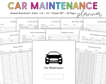 Car Maintenance Log: Vehicle Service & Repair Tracker (Digital Download)