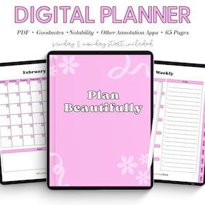 Pink Digital Planner Template, Undated Digital Planner, Goodnotes Planner, Digital Planner, Hyperlinked Planner, Digital Journal