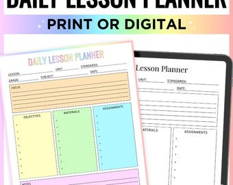 Teacher Lesson Planner, Printable Lesson Planner, Middle School Lesson Planner, Daily Lesson Planner