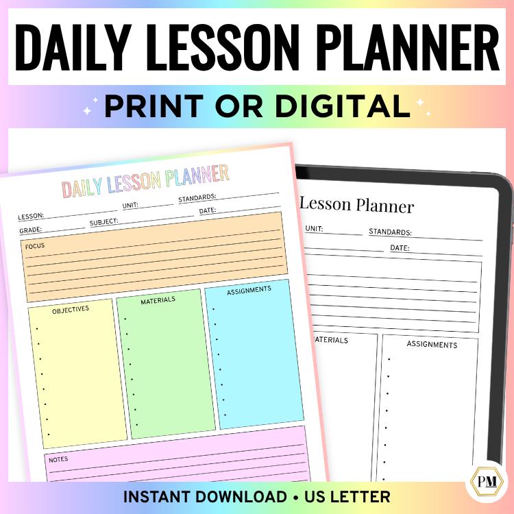 Teacher Lesson Planner, Printable Lesson Planner, Middle School Lesson Planner, Daily Lesson Planner