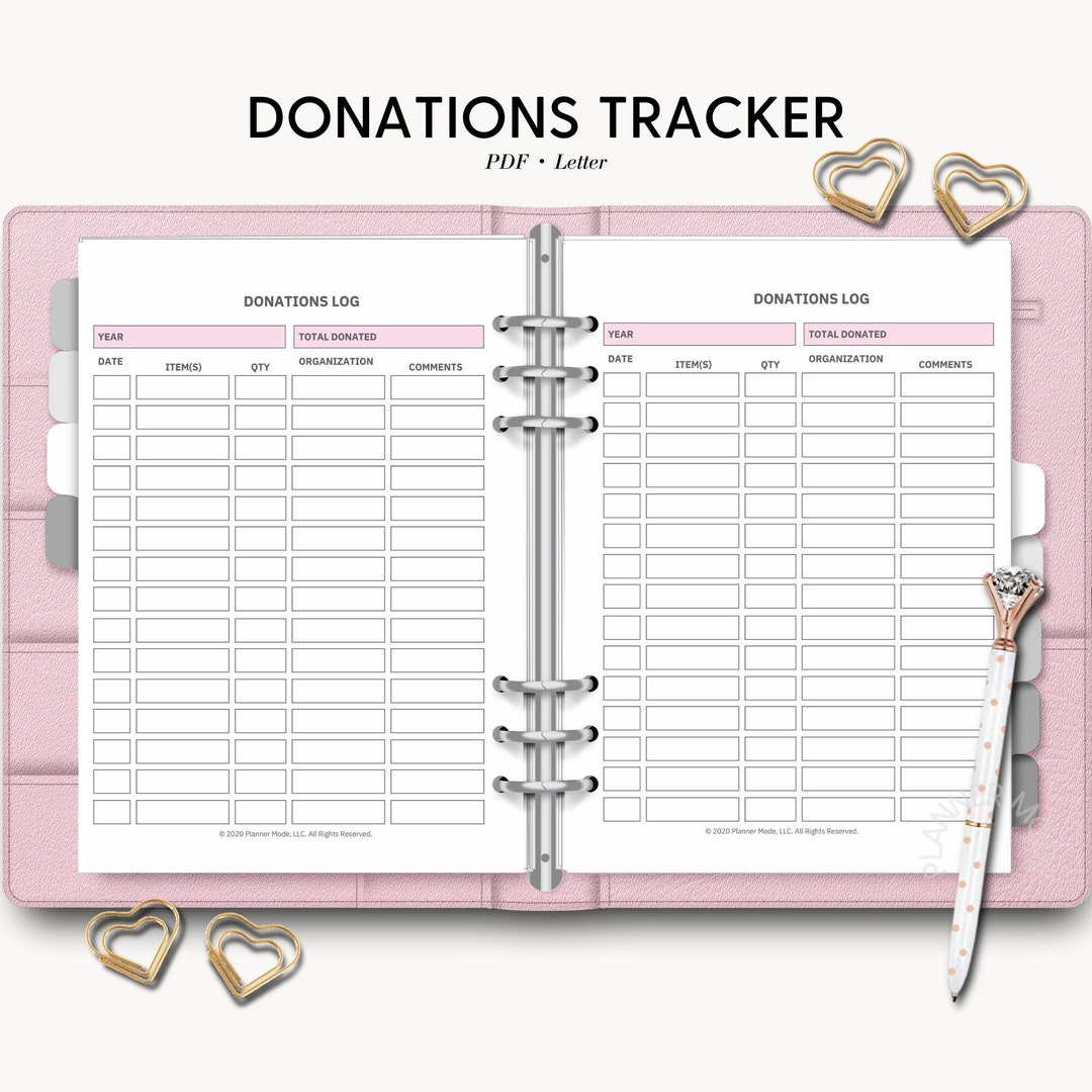 Donation Log, Donations Tracker, Printable Donation Log, Tithe Tracker, Donation Insert ...