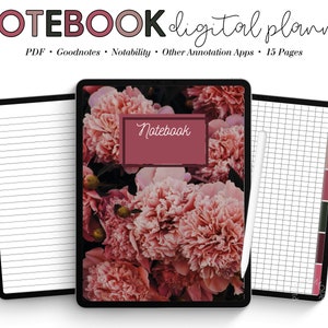 Hyperlinked Notebook, Notebook with Tabs, Digital Notebook, Floral Notebook, Notebook for Notetaking, Student Notebook, Goodnotes Journal
