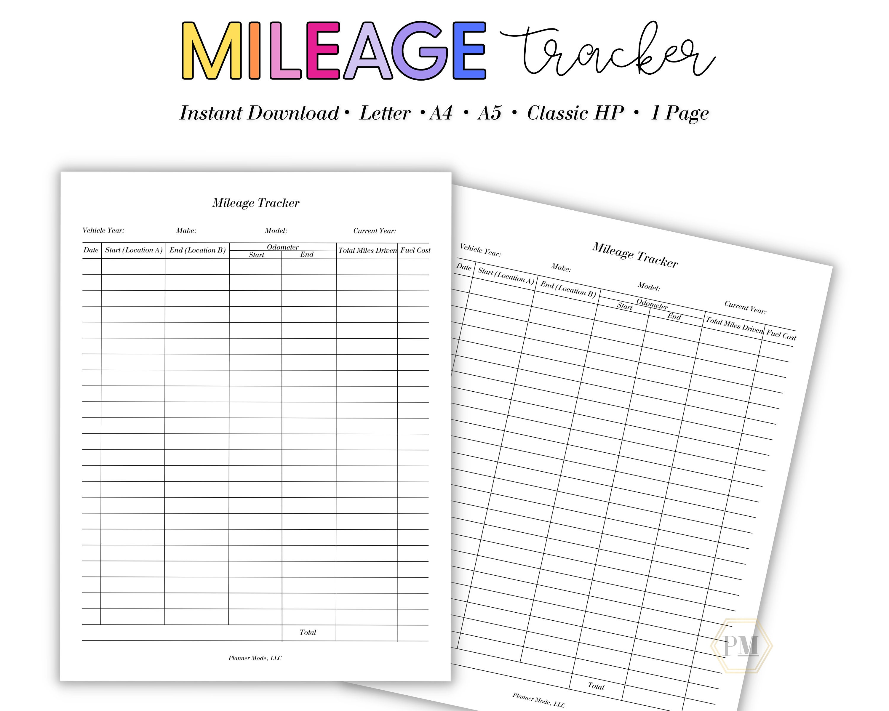 Printable Mileage Tracker, Mileage Log for Taxes and Business, Gas Log ...
