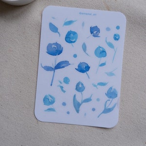 Hoja de pegatinas florales de acuarela A6, pegatinas brillantes de flores para diarios, planificadores y álbumes de recortes, troqueladas, hechas a mano y ecológicas.