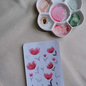 Watercolor Floral Sticker Sheet A6 Glossy Flower Stickers for Journals Planners Scrapbooks Kiss Cut Handmade Eco Friendly