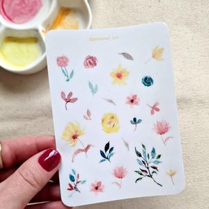 Watercolor Floral Sticker Sheet A6 Glossy Flower Stickers for Journals Planners Scrapbooks Kiss Cut Handmade Eco Friendly