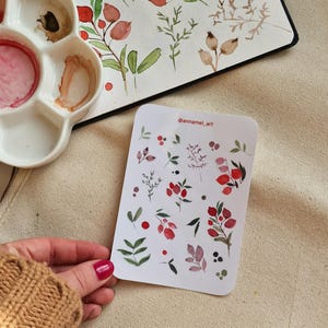 Watercolor Floral Sticker Sheet A6 – Glossy Flower Stickers for Journals & Planners – Kiss-Cut Stationery Stickers – Handmade – Eco-Friendly