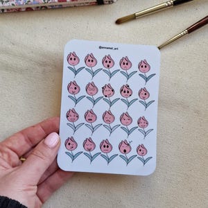 Emoji TulipMoji Floral Sticker Sheet A6 Glossy Flower Stickers for Journals Planners Scrapbooks Kiss Cut Handmade Eco Friendly