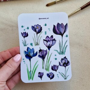Watercolor Floral Sticker Sheet A6 Glossy Flower Stickers for Journals Planners Scrapbooks Kiss Cut Handmade Eco Friendly