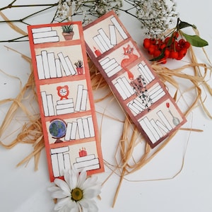 Bookmark Tracker | Set of 2 | 2021 Bookshelf Tracker  Bookmark Hand Painted Watercolor