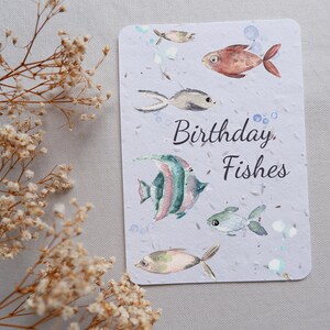 carte d’anniversaire | Poissons d’anniversaire | Carte d’anniversaire plantable | Tailles A5 ou A6 | Carte en papier texturé