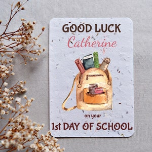 Premier jour à l’école Carte, Retour à l’école, Carte de semence plantable, Carte d’école primaire, Nouvelle carte scolaire, Carte de bonne chance personnalisée