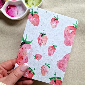 Carte de voeux fleurs sauvages à planter - Fraise - Papier semences écologiques peintes à la main - Carte d'anniversaire ou de remerciement durable