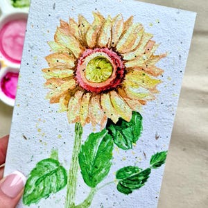 Tarjeta de girasol de papel con semillas plantables, tarjeta de semillas hecha a mano, tarjeta de agradecimiento, tarjeta de cumpleaños, tarjeta de pronta recuperación