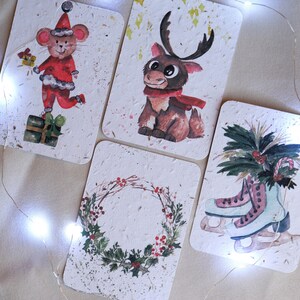 Cartes postales plantables en papier de semence | Cartes de Noël en papier texturé | Carte de vœux de Noël | Carte de vœux de Noël | Avec enveloppes