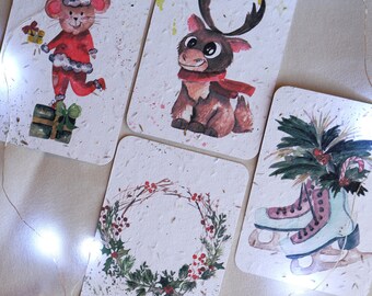Tarjetas postales plantables de papel de semillas / Tarjetas de Navidad de papel texturizado / Tarjeta de deseos navideños / Tarjeta de deseos navideños / Con sobres