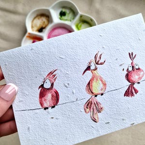 Tarjeta divertida con forma de pájaro en papel con semillas plantables, tarjeta hecha a mano con semillas, tarjeta de agradecimiento, tarjeta de cumpleaños, tarjeta para que te recuperes pronto