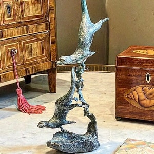 Just Magical !The ultimate Solid Btonze Pair of Otters Sculpture free flowing with loads of movement,pretty patina,signed & numbered English