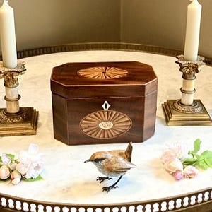 Lady Caroline was dead impressed with Mrs Bennet’s Antique George lll Fan Inlaid Tea Caddy but secretly fed the rock hard scones to the dogs
