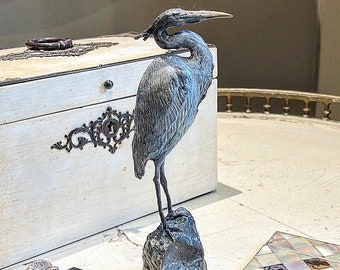 The Dowager Countess had to buy the magical Solid Bronze Heron Sculpture on a Solid Bronze Base With its Unusual Patina for her drawing room