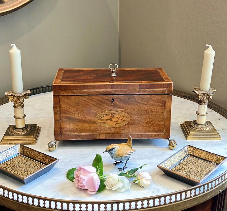 追加画像 ジョージ4世 希少 鍵付き アンティーク ティーキャディー