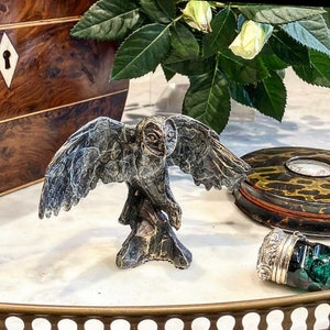 The clamorous owl that nightly hoots & wonders at our quaint spirits.An unusual enchanting Solid Bronze Owl Sculpture with a lovely  patina