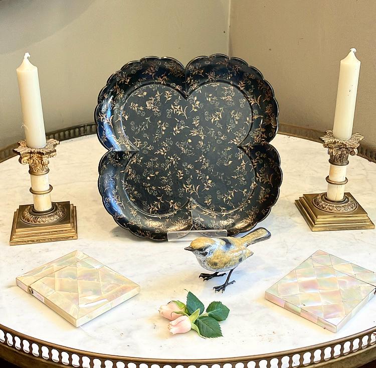 Wickham you spilt your tea are you liquored up?No lady Catherine I’m lacquered up,he replied handing her an Antique Black Papier-mâché Tray