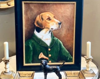 The Countess gave the Earl a Whimsical Mixed Media painting Of A Beaufort Foxhound by A. Churchill & said that should get your tail wagging